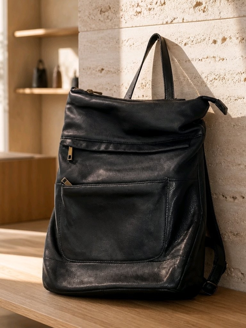 Tommy Bahama Black Genuine Leather Convertible Backpack